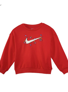NIKE耐克幼童红色卫衣26春新年款女童法式毛圈圆领上衣IU5474-657