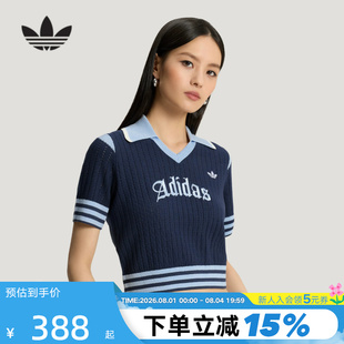 adidas阿迪达斯三叶草翻领针织运动衫女高腰短袖POLO衫T恤 KT3047