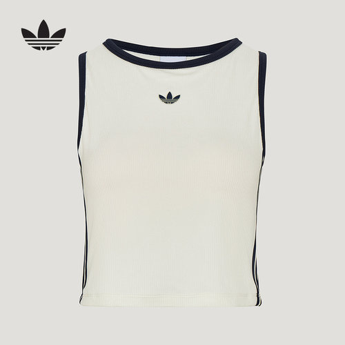 adidas阿迪达斯三叶草三条纹无袖修身T恤女经典带胸垫背心 LF4596