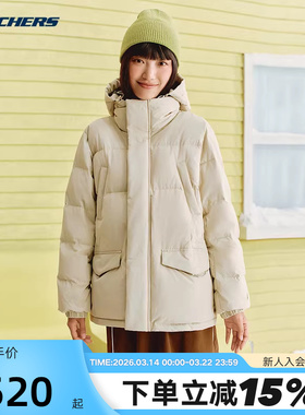 Skechers斯凯奇女子立领连帽羽绒服宽松保暖外套 L424W050/03L0