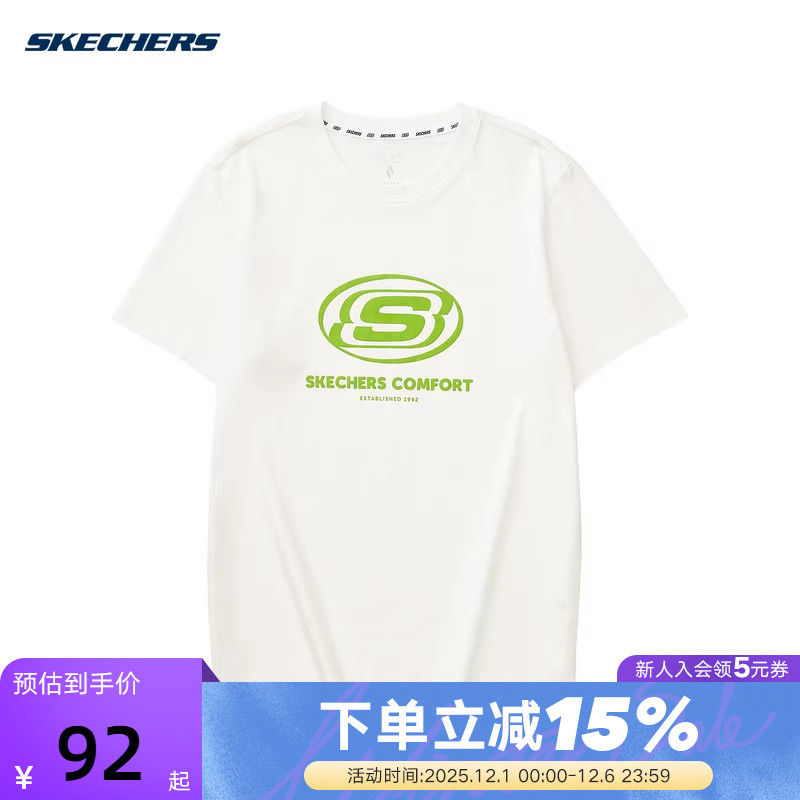 SKECHERS斯凯奇T恤男女同款夏情侣运动休闲短袖 L224U064/0074