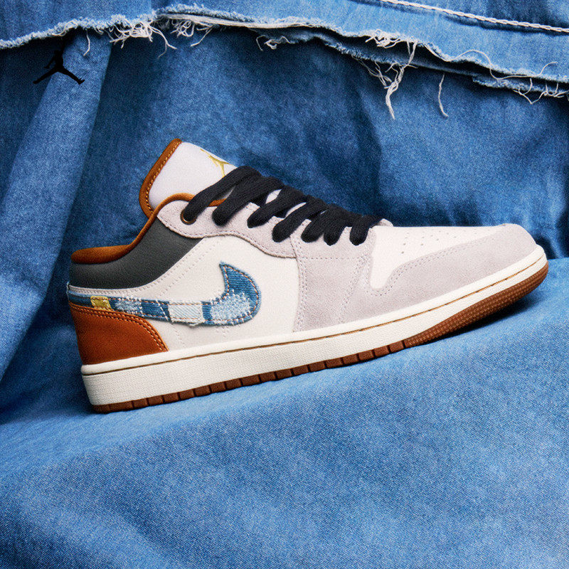 耐克男鞋Air Jordan 1 AJ1白蓝丹宁牛仔低帮复古篮球鞋FZ5042-041