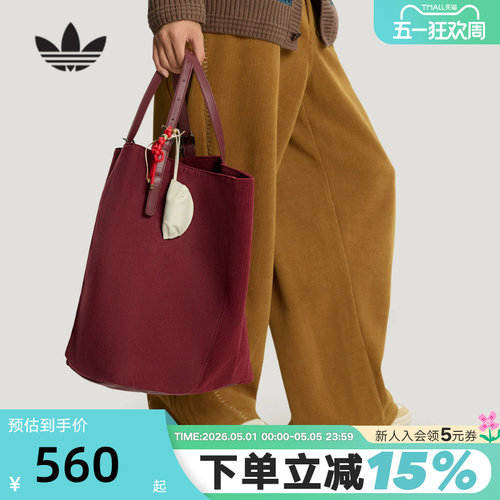 阿迪达斯三叶草新年款暗红手拎包2026春男女大号单肩托特包KH0282