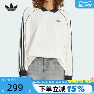 adidas阿迪达斯三叶草提花亲肤宽松球衣T恤26春女长袖上衣 KG3711