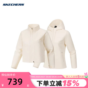 舒适梭织外套针织连帽外套P126W034 Skechers斯凯奇秋冬女士修身
