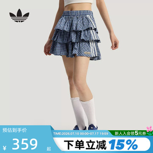 adidas阿迪达斯三叶草格子呢百褶蛋糕短裙2026夏女半身裙 KU9398