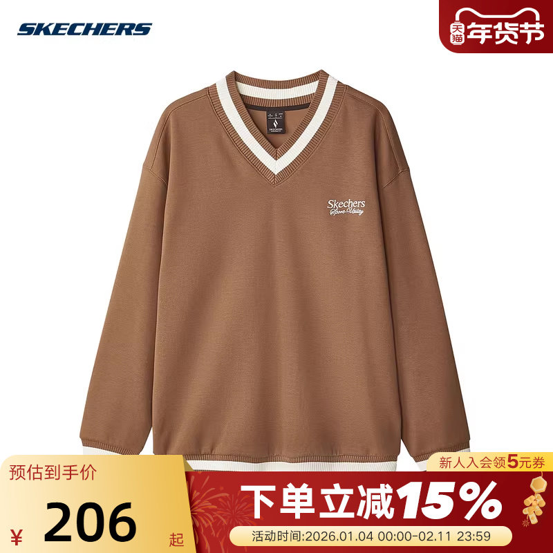 Skechers斯凯奇秋冬男休闲宽松针织套头衫V领卫衣 L324M028/03F9,运动服/休闲服装,运动卫衣/套头衫,淘宝优惠券,粉丝福利购,淘宝优惠卷