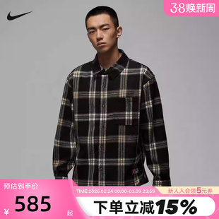 NIKE耐克男子长袖翻领格子衬衫26春新款Jordan图案上衣IB1904-010