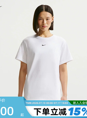 NIKE耐克短袖女夏季印花小标宽松棉质白色圆领运动T恤IH7602-100