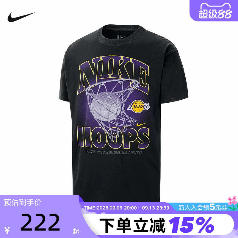 NIKE耐克洛杉矶湖人队NBA球衣夏新款男子宽松棉短袖T恤HQ1282-010图片