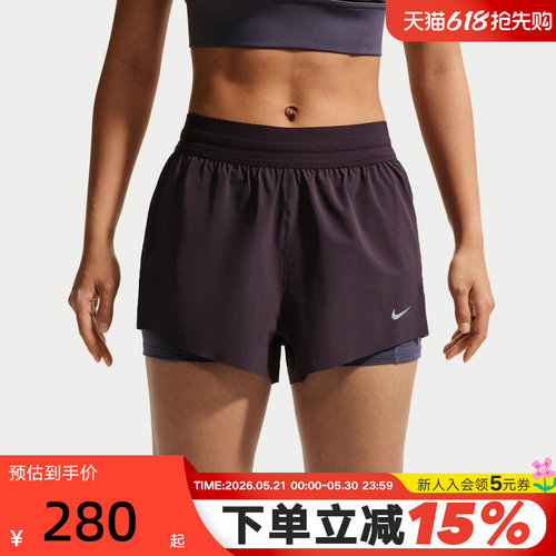 NIKE耐克女子中腰二合一跑步短裤夏DRI-FIT速干运动裤IR7594-651