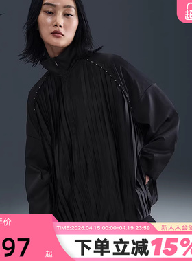 Nike耐克外套女春秋新款褶裥缎面垂坠立领梭织运动夹克HJ0518-010