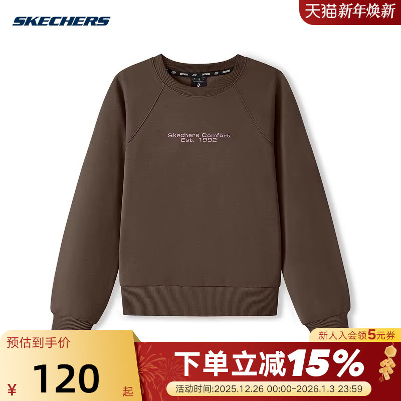 Skechers斯凯奇女子针织套头衫圆领休闲运动卫衣冬L325W048/05U5