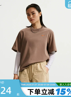NIKE耐克女子T恤夏季新款背部图案休闲宽松短袖针织衫 IR7589-214