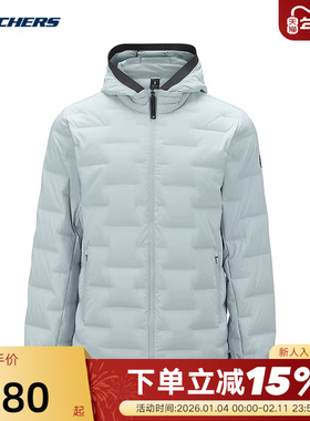 Skechers斯凯奇冬季男款连帽保暖短款羽绒服外套 P424M012/01MZ