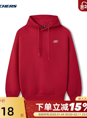 SKECHERS斯凯奇本命年红色加绒连帽卫衣中性针织套头衫 L325U087