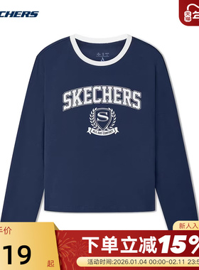 Skechers斯凯奇秋女子休闲长袖衫宽松舒适圆领T恤L325W005/002Z