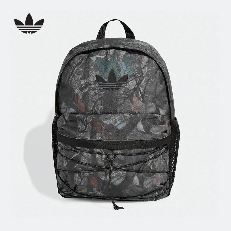 adidas阿迪达斯三叶草书包25秋大地色系迷彩印花男女双肩包JX3221