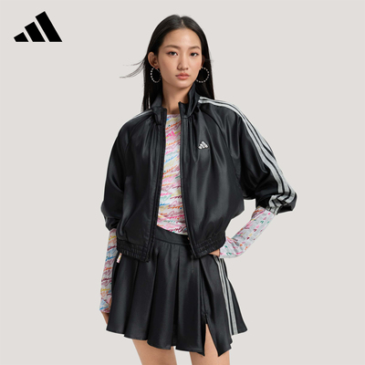 adidas阿迪达斯三条纹舞动系列黑色外套2026春女梭织夹克 KS0039