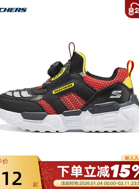 Skechers斯凯奇冬男童高回弹舒适轻便透气闪灯鞋 400170L/BKRD