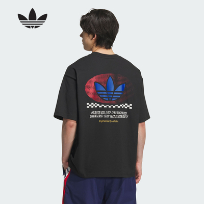 adidas阿迪达斯三叶草赛车风棉质半截袖透气秋男短袖T恤 KH1197
