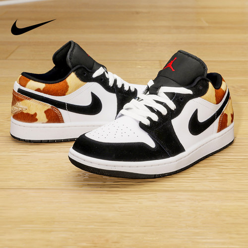 NIKE耐克男鞋AIR JORDAN 1黑白豹纹AJ1低帮板鞋篮球鞋IX8740-101