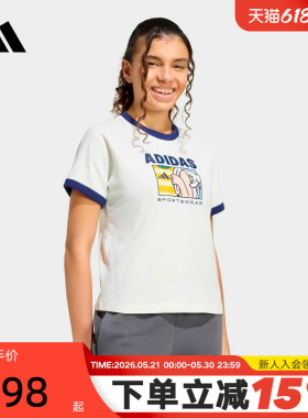adidas阿迪达斯2026夏女运动短袖休闲舒适印花圆领半袖T恤 KC8603