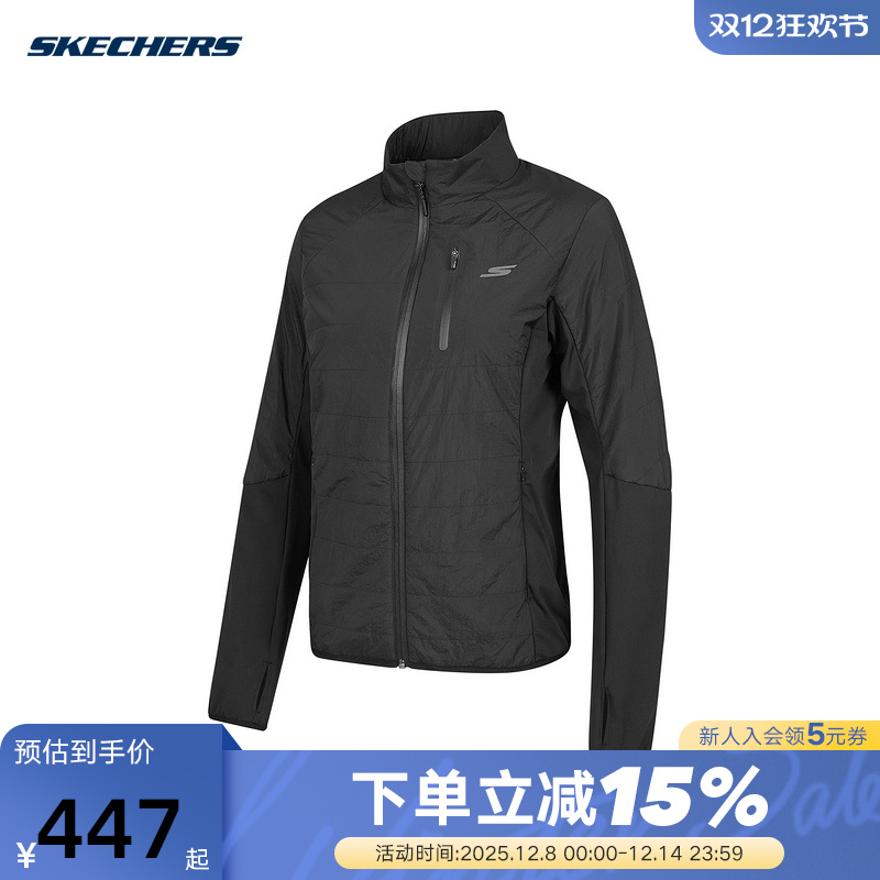 Skechers斯凯奇秋冬女子保暖立领梭织裥棉外套棉服P424W224/0018