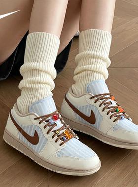 【大码】Nike耐克乔1女鞋Air Jordan 1白蓝AJ1休闲板鞋IR7553-422