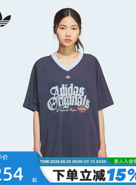 adidas阿迪达斯三叶草V领半袖球衣2026夏女宽松透气短袖T恤KT3063