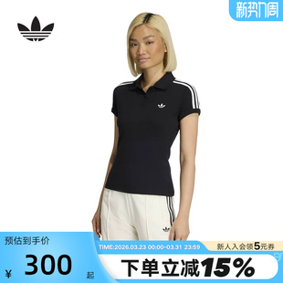 KD7974 翻领POLO衫 adidas阿迪达斯三叶草黑色修身 T恤2026夏女短袖