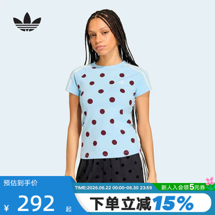 adidas阿迪达斯三叶草波点半袖2026夏女Cali修身短袖T恤 KV1192