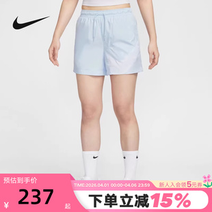 NIKE耐克短裤 刺绣标志跑步训练梭织蓝色运动裤 HM8980 423 女25夏季