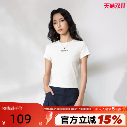 Converse匡威夏季新品凉感索罗娜短袖正肩修身女T恤 WCJ768-W2Y