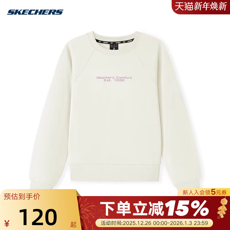 Skechers斯凯奇新款女子圆领休闲针织套头运动卫衣L325W048