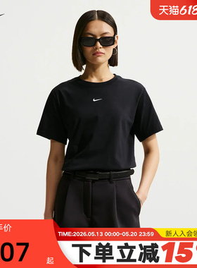 NIKE耐克短袖女夏季印花小标宽松棉质黑色圆领运动T恤IH7602-010