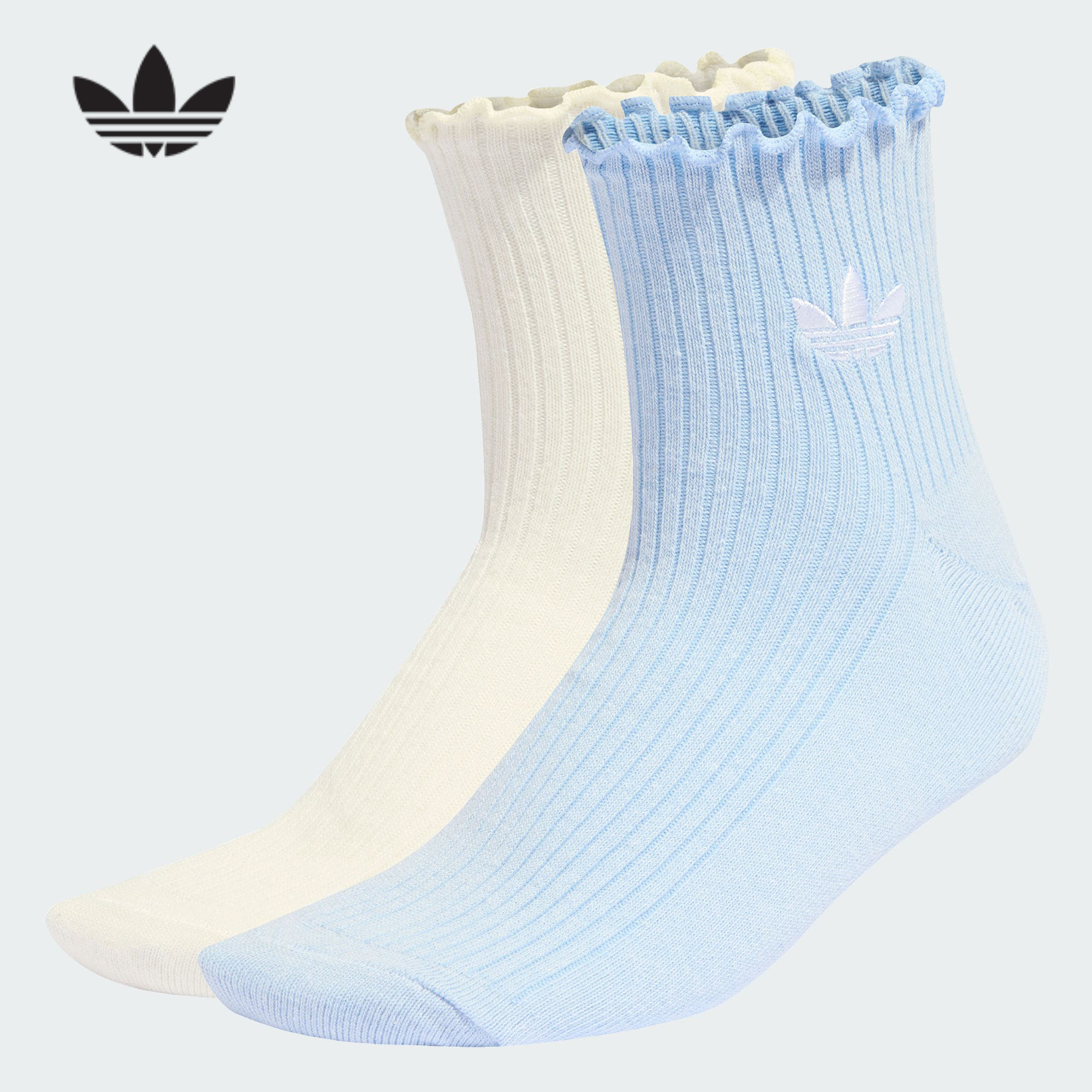 adidas阿迪达斯三叶草蓝白荷叶边短袜2026春女两双装袜子 KD8368