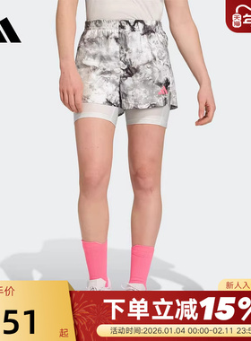 adidas阿迪达斯含打底二合一健身裤秋女内口袋梭织短裤JN9669