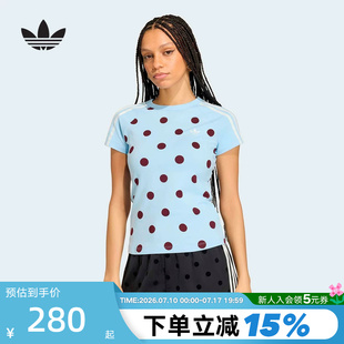 adidas阿迪达斯三叶草波点半袖2026夏女Cali修身短袖T恤 KV1192