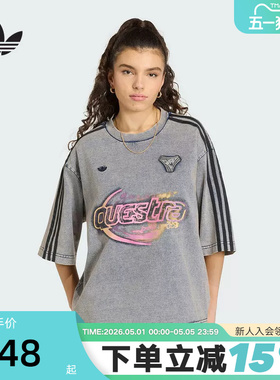 adidas阿迪达斯三叶草棉质牛仔布大号半袖丝印图案短袖T恤 KZ5012