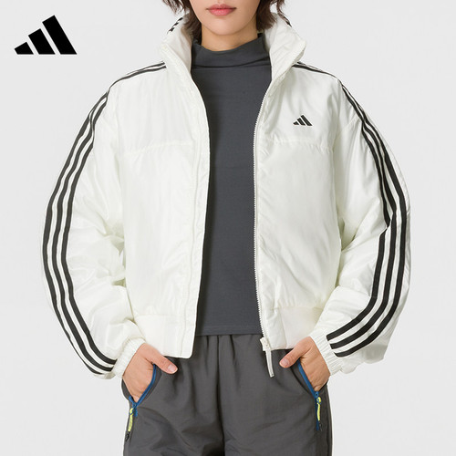 adidas阿迪达斯三条纹棉服新款冬装厚外套夹克白色保暖棉衣KW4745