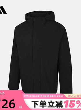 adidas阿迪达斯黑色户外保暖连帽外套秋冬男防风梭织夹克KS6483
