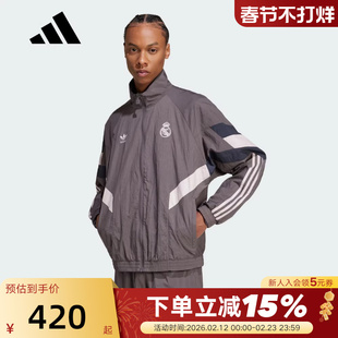 adidas阿迪达斯炭灰色皇马主题上衣足球休闲文化夹克外套  JI9479