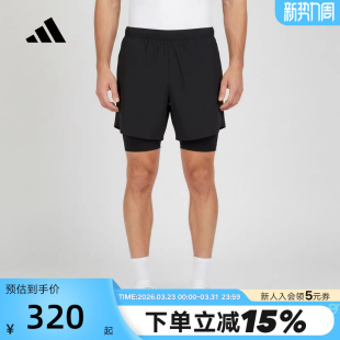 KR5091 凉感跑步梭织侧开叉运动短裤 adidas阿迪达斯紧身衬裤 五分裤