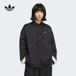 adidas阿迪达斯三叶草新中式盘扣衬衫外套2025夏女针织夹克KB6407