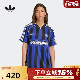 adidas阿迪达斯三叶草V领足球衫秋女复古ADITUFF短袖T恤KD2274
