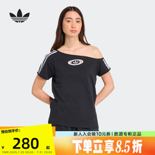 adidas阿迪达斯三叶草不对称斜领露肩半袖2025秋女短袖T恤 KC8796