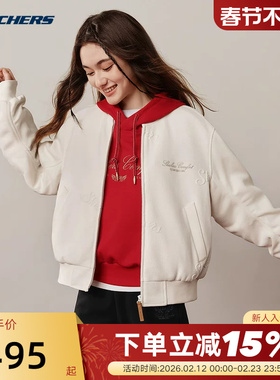 Skechers斯凯奇女士裥棉夹克宽松时尚百搭短款棉服外套 L126W009