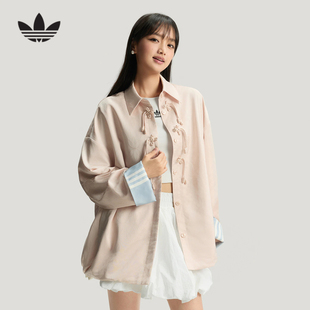 adidas阿迪达斯三叶草新中式提花盘扣衬衫外套女针织夹克 KB6408