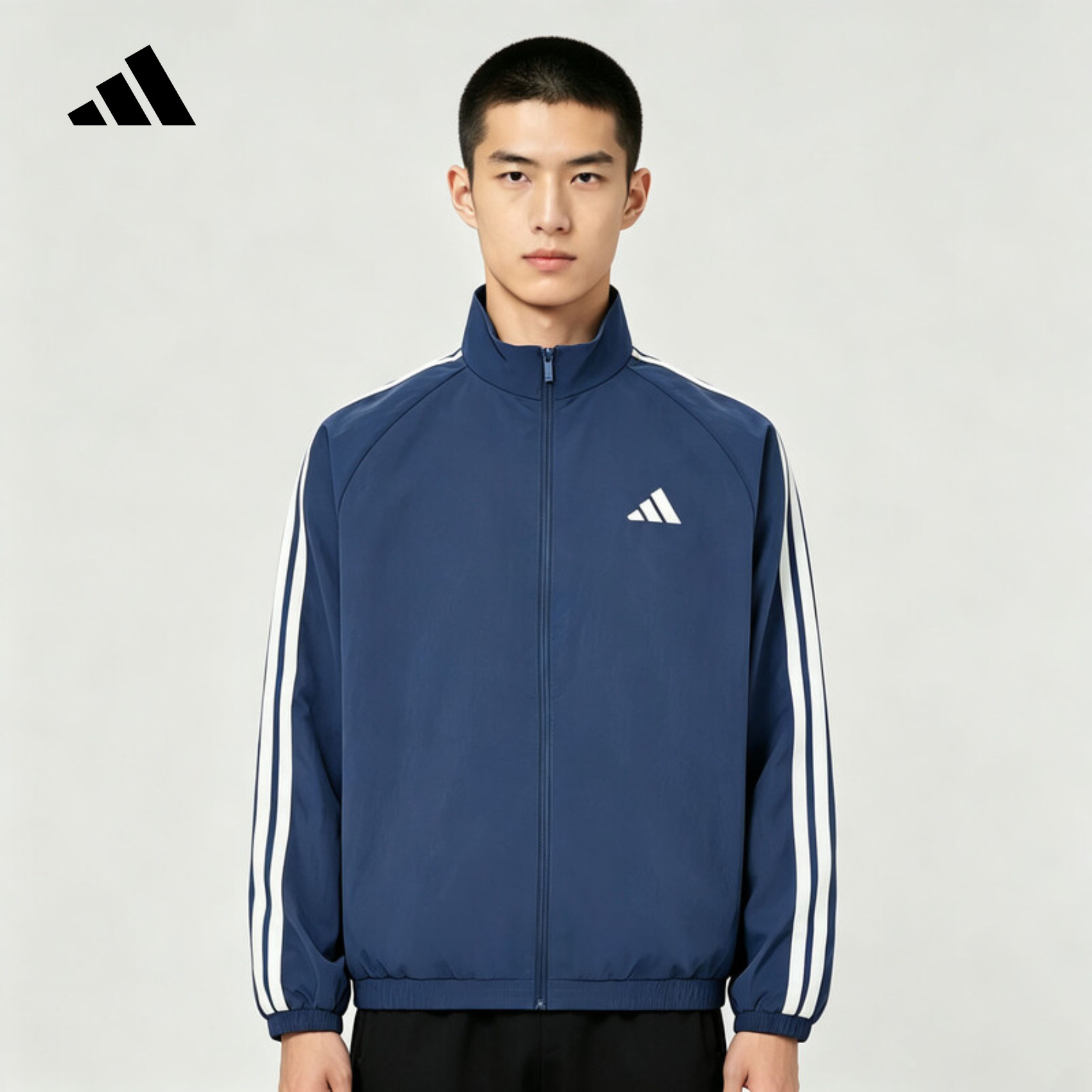 adidas阿迪达斯三条纹拒水外套2026秋男户外轻感梭织夹克 KX0493